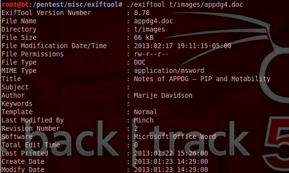 Metadata of a doc file