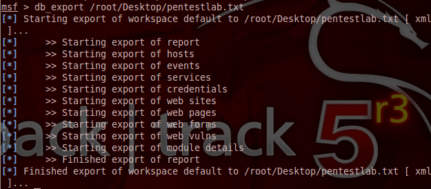 Export Results From Metasploit Database