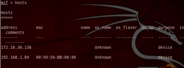List Hosts - Metasploit Database