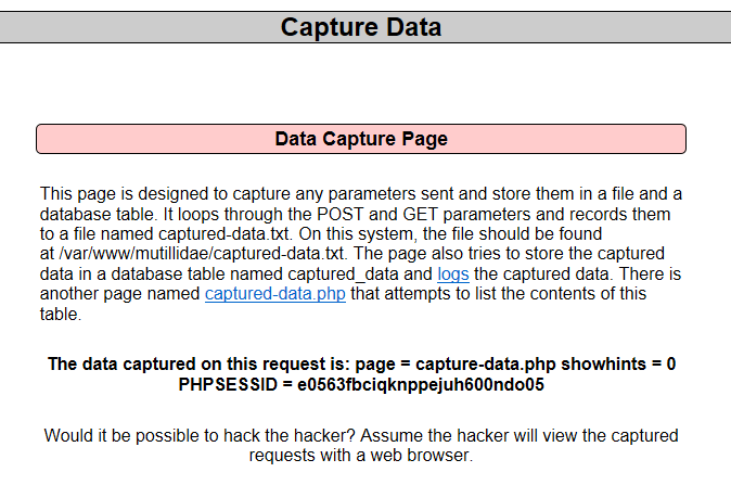 Mutillidae - Data Capture Page
