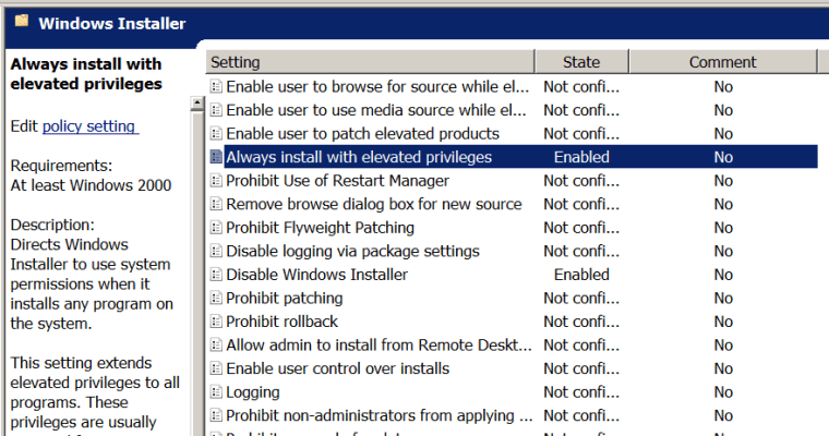 GPO-Always Install With Elevated Privileges