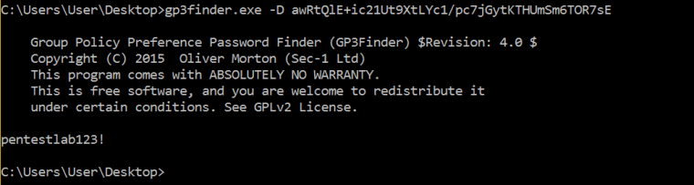 Decrypting GPP Passwords with gp3finder