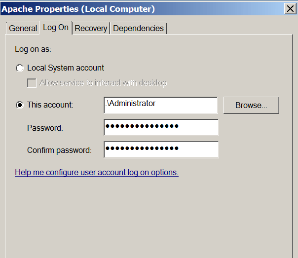 Apache Service Running as Administrator