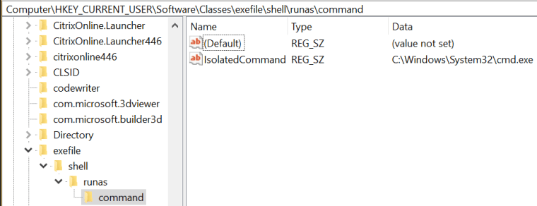 Fileless UAC - Isolated Command Registry