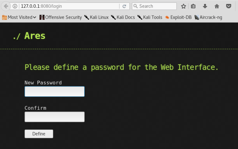 Ares - Password Setup