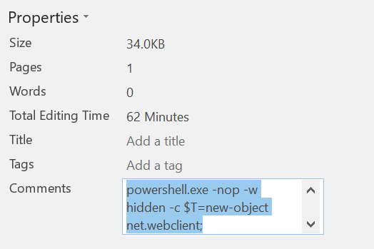 Document Properties PowerShell Payload