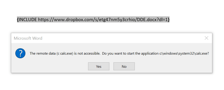 Word - Load DDE Payload from another document