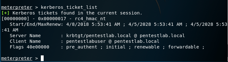 Metasploit Kiwi - List of Kerberos Tickets