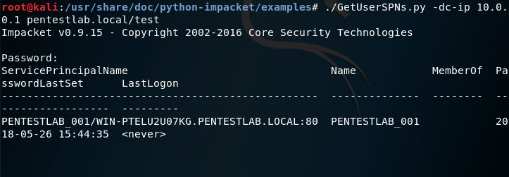Impacket - Get User SPN