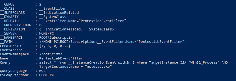 Persistence – WMI Event Subscription – Penetration Testing Lab
